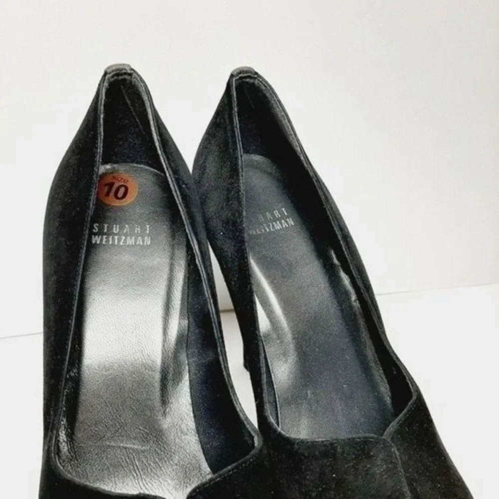 STUART WEITZMAN Genuine Suede Leather Pumps High Heel Stiletto Black Grey Sz 10 - Picture 9 of 13